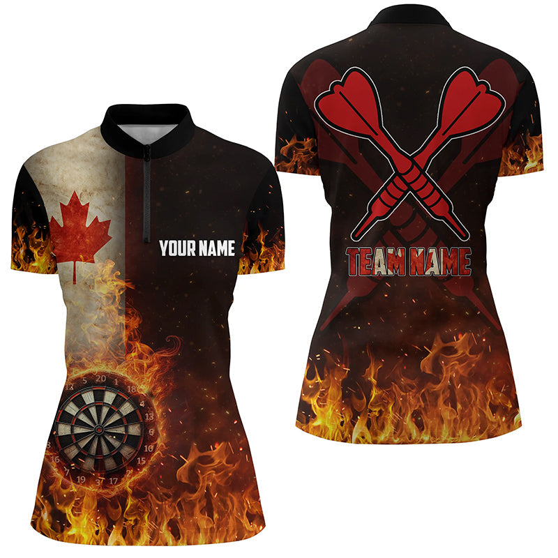 Personalized Canada Flag Flame Dartboard Dart Quarter-Zip, Custom Women Dart VHM1081