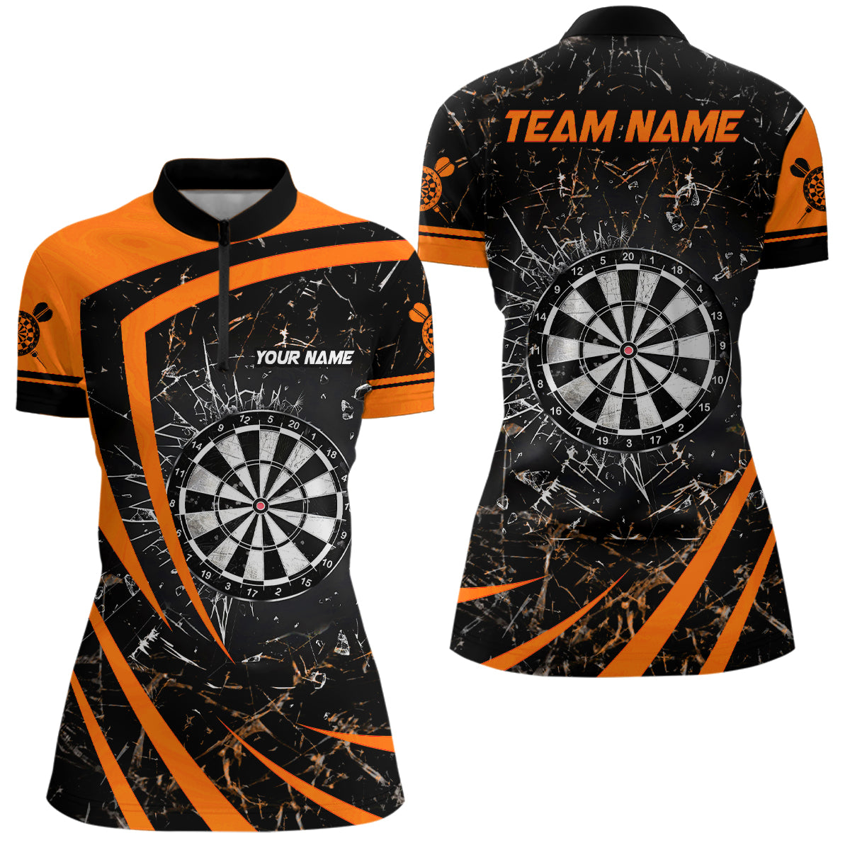 Personalized Orange Glass Break Dart Quarter-Zip Custom Dart Dart Team VHM1157