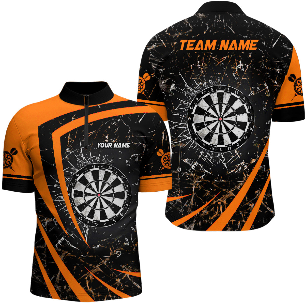 Personalized Orange Glass Break Dart Quarter-Zip Custom Dart Dart Team VHM1157