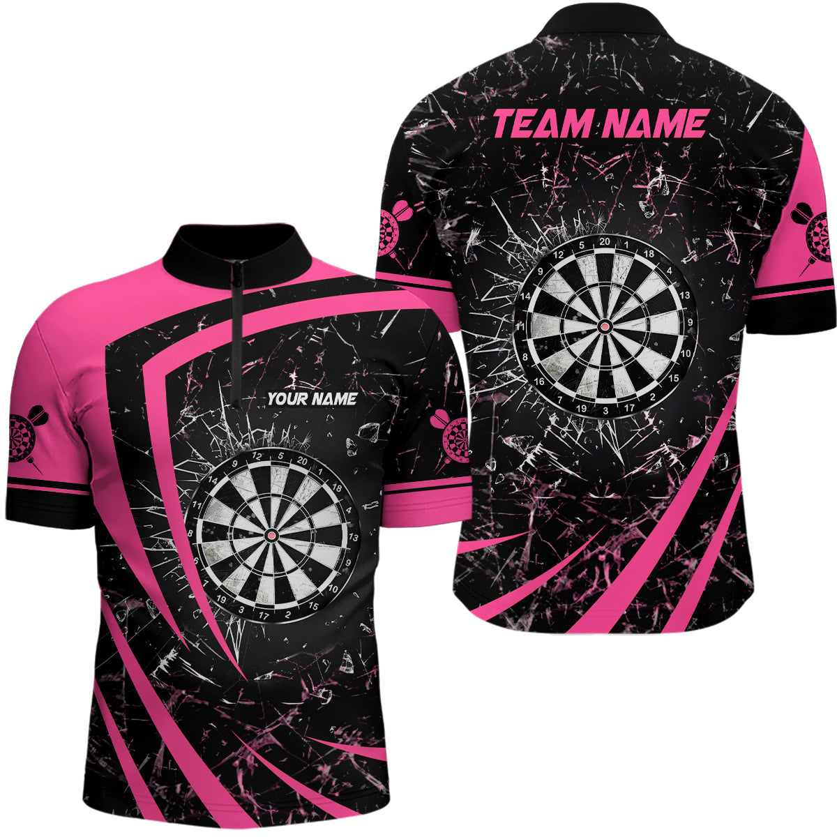 Personalized Pink Glass Break Dart Quarter-Zip Custom Dart Dart Team VHM1159