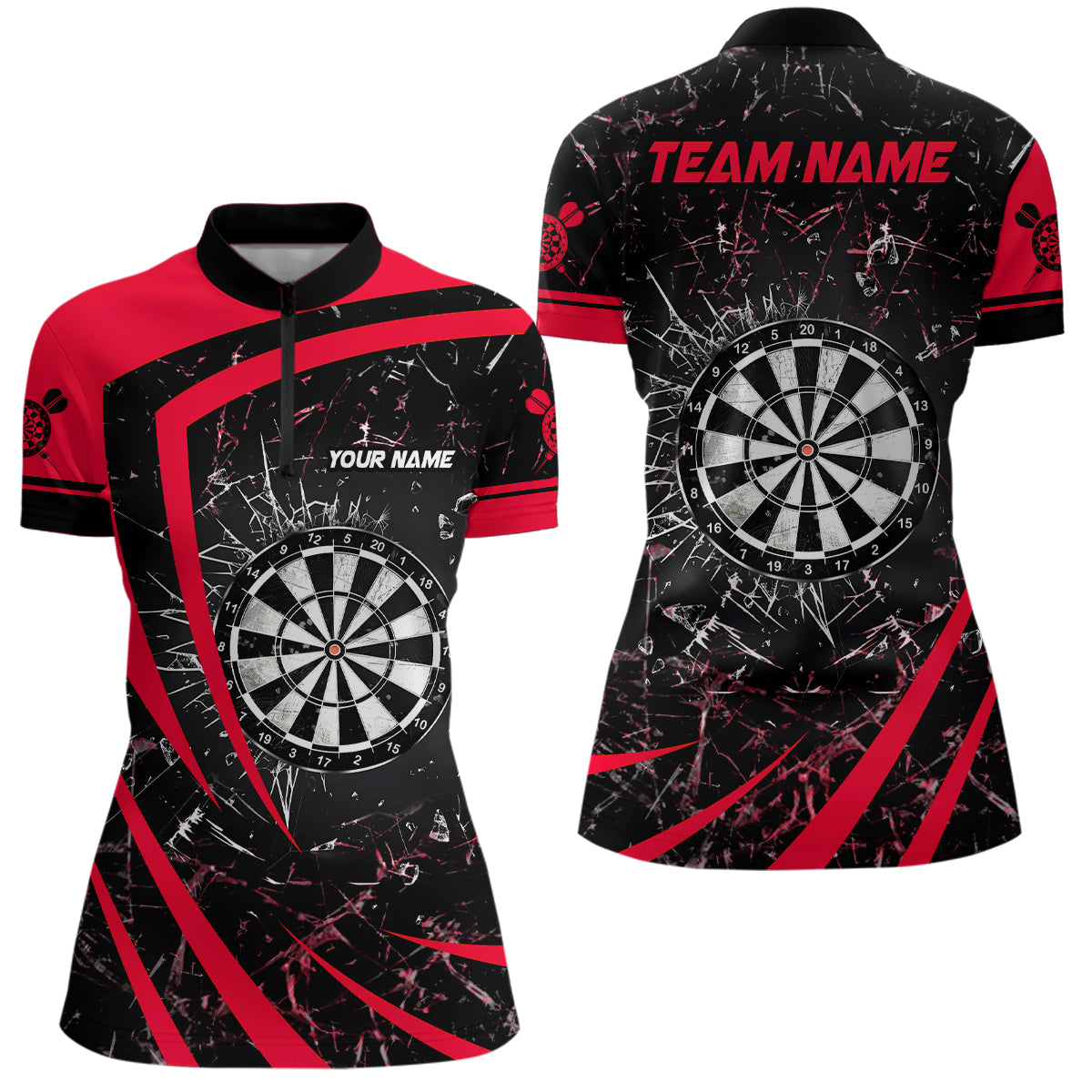 Personalized Red Glass Break Dart Quarter-Zip Custom Dart Dart Team VHM1160