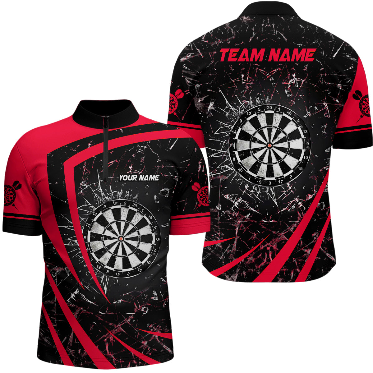 Personalized Red Glass Break Dart Quarter-Zip Custom Dart Dart Team VHM1160