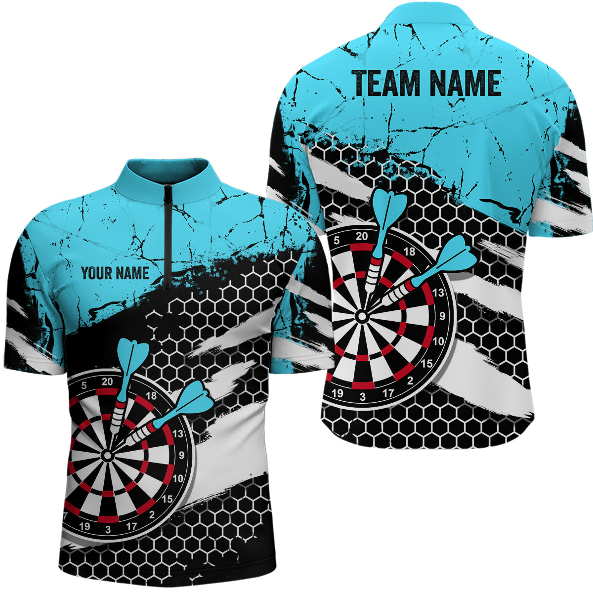 Blue Grunnge Hive Pattern Darts Quarter-Zip Dart Apparel Custom Dart Team VHM1112