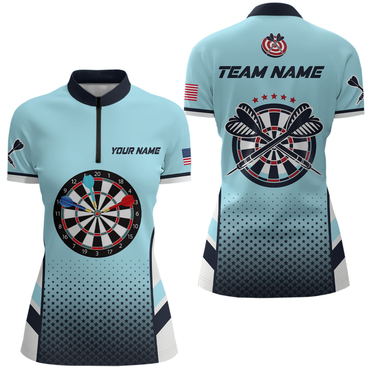 Personalized Blue American Flag Darts Quarter-Zip, Dart Dart Team VHM1110