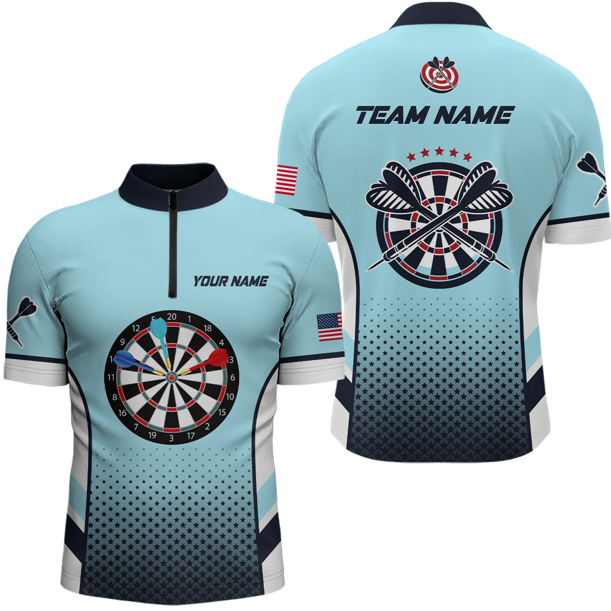 Personalized Blue American Flag Darts Quarter-Zip, Dart Dart Team VHM1110