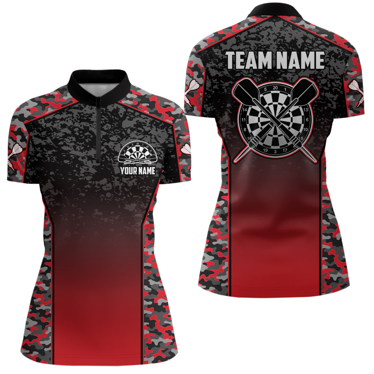Personalized Camo Red Dart Quarter-Zip Custom Dart Dart Team VHM1134