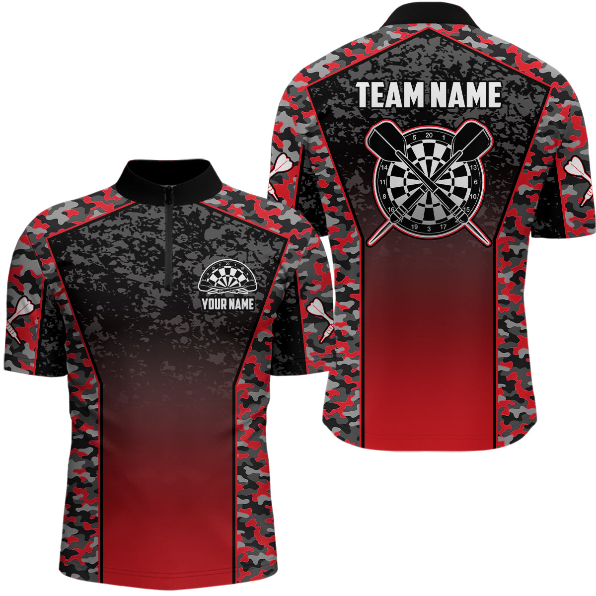 Personalized Camo Red Dart Quarter-Zip Custom Dart Dart Team VHM1134