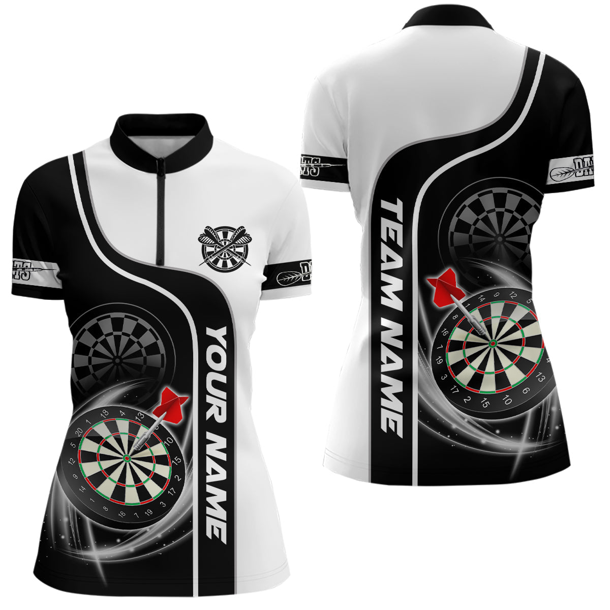 Personalized Black White Dartboard Dart Quarter-Zip, Custom Dart Team VHM1085