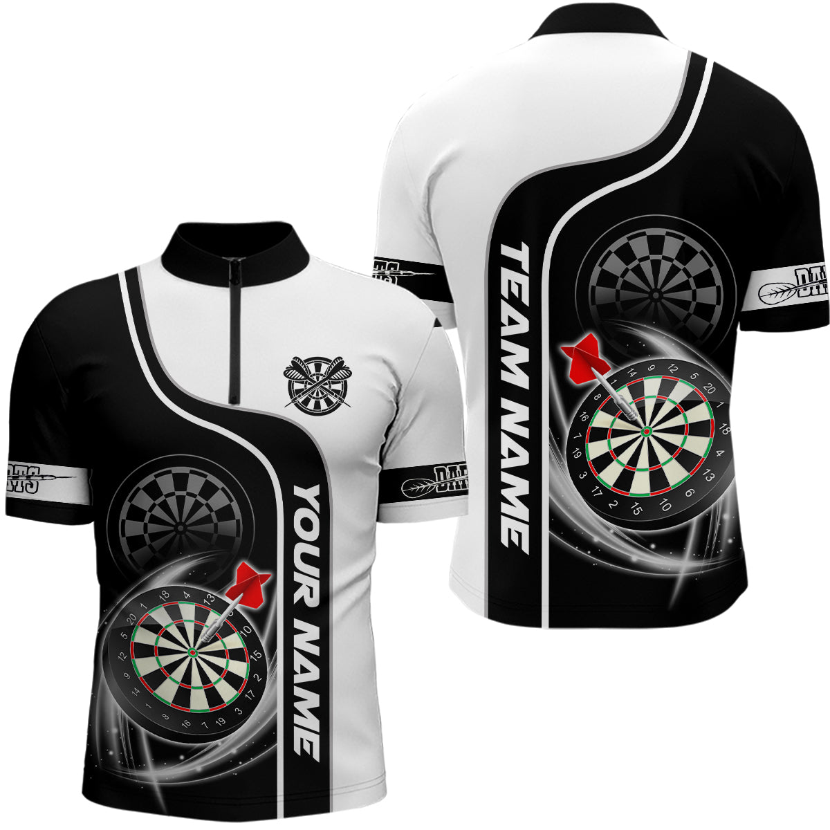 Personalized Black White Dartboard Dart Quarter-Zip, Custom Dart Team VHM1085