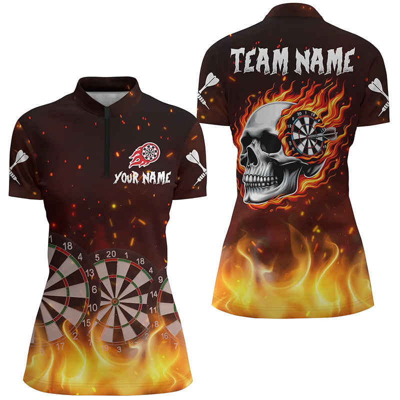 Personalized Skull Fire Dart Board Men Quarter-Zip Team League Dart Attire
