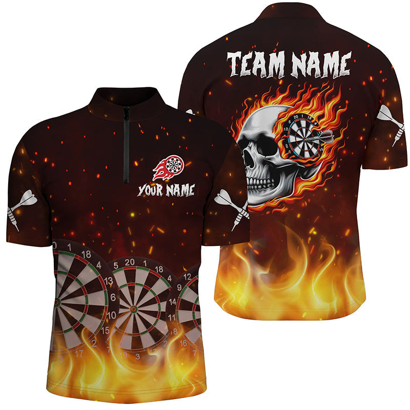 Personalized Skull Fire Dart Board Men Quarter-Zip Team League Dart Attire