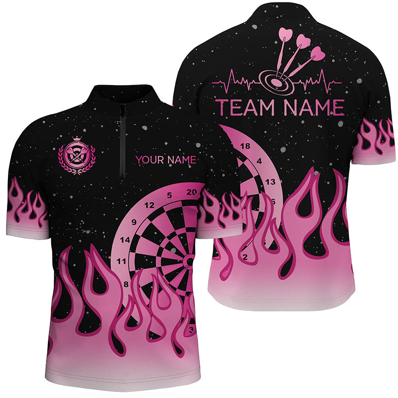 Pink Dartboard Fire Flame Men Darts Quarter-Zip Custom Mother's Day Dart Gift