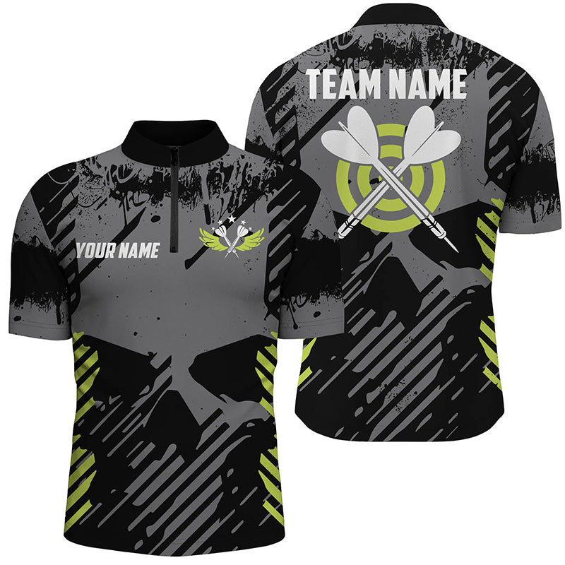 Darts Grey Skull Grunge Style Custom Men Quarter-Zip, Idea Gifts For Players
