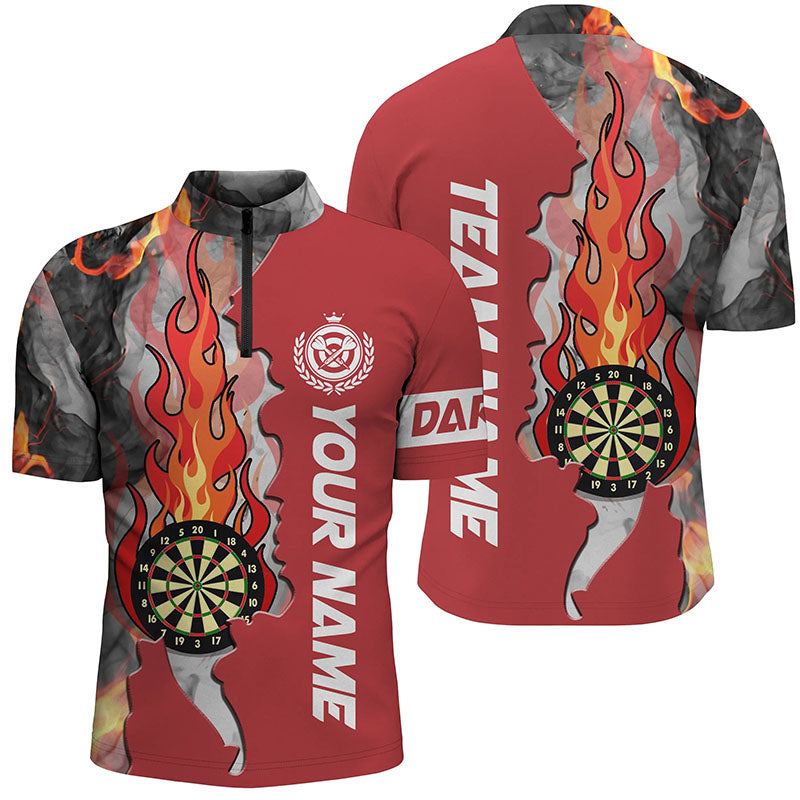 Red Darts Board Fire Flame Smoke Men Darts Quarter-Zip Custom Unique Darts
