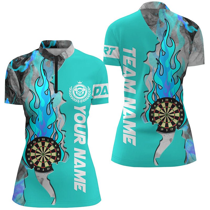 Turquoise Darts Board Fire Smoke Men Darts Quarter-Zip Custom Unique Darts
