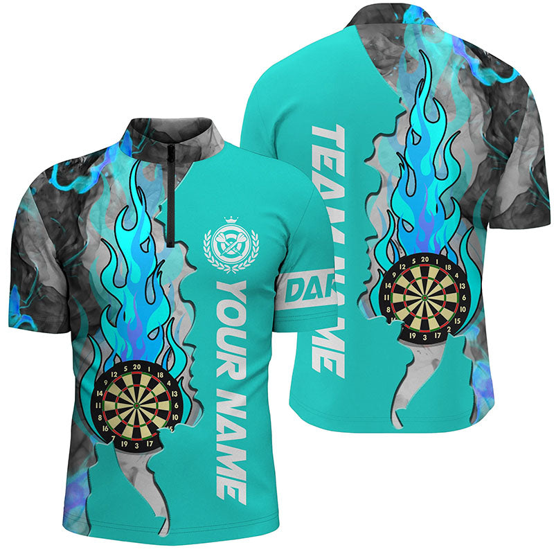 Turquoise Darts Board Fire Smoke Men Darts Quarter-Zip Custom Unique Darts