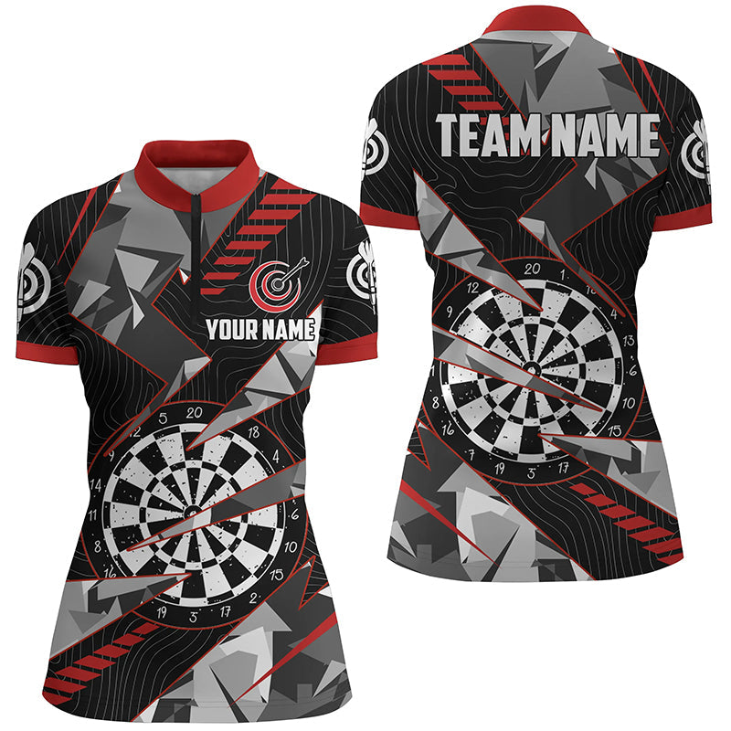 Personalized Black Red Grunge Darts Board Men Quarter-Zip Team League Darts