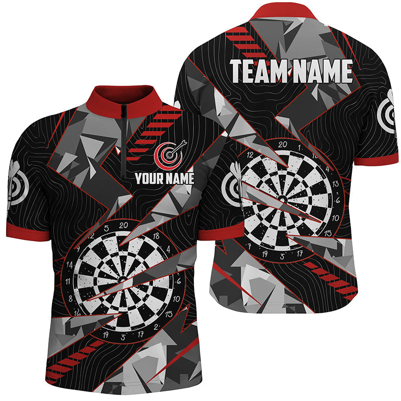 Personalized Black Red Grunge Darts Board Men Quarter-Zip Team League Darts