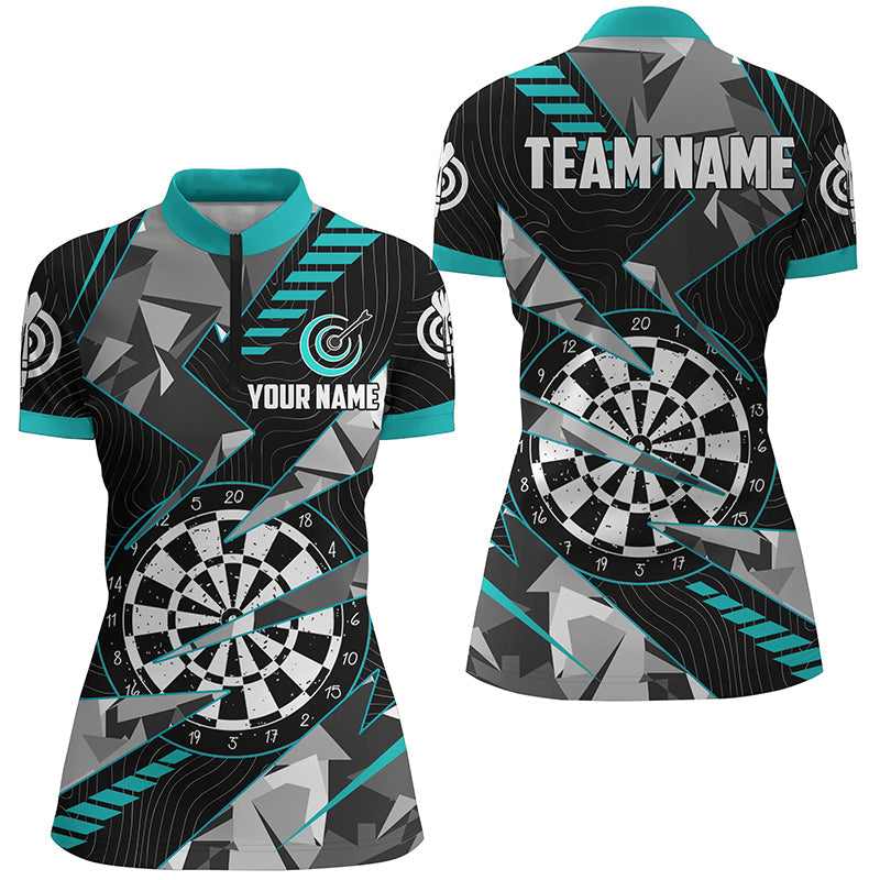 Personalized Turquoise Grunge Darts Board Men Quarter-Zip Team League Darts