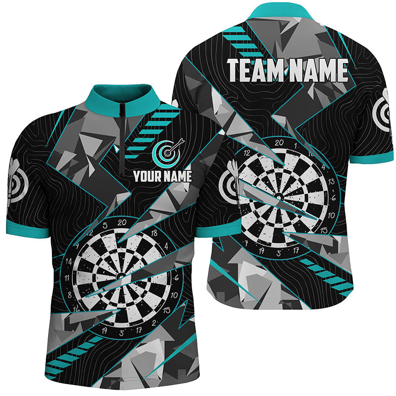 Personalized Turquoise Grunge Darts Board Men Quarter-Zip Team League Darts