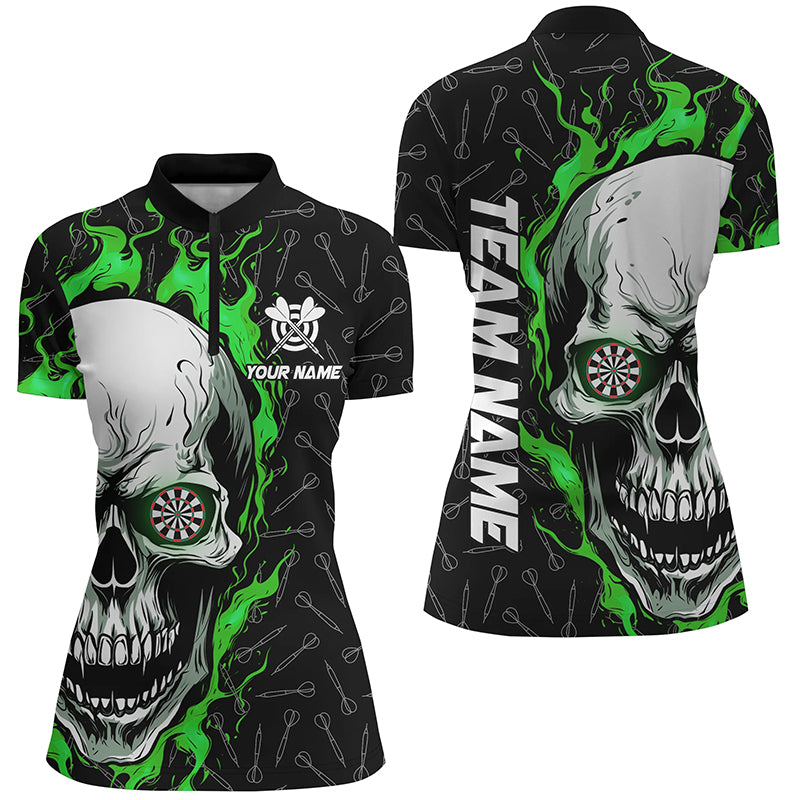 Personalized 3D Green Skull Flame Dart Quarter-Zip Custom Dart Dart