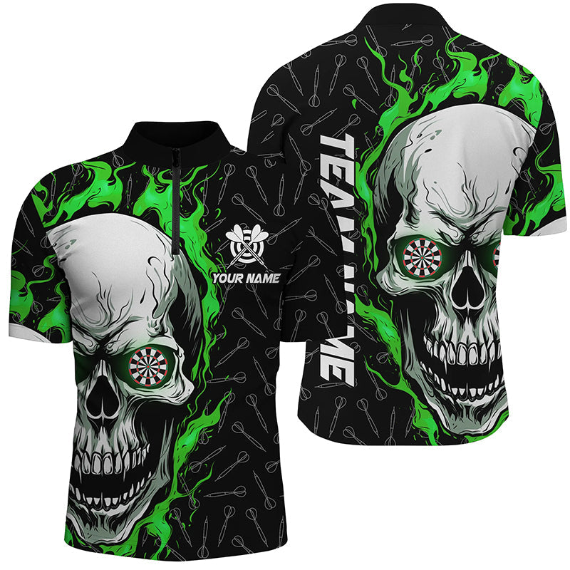 Personalized 3D Green Skull Flame Dart Quarter-Zip Custom Dart Dart