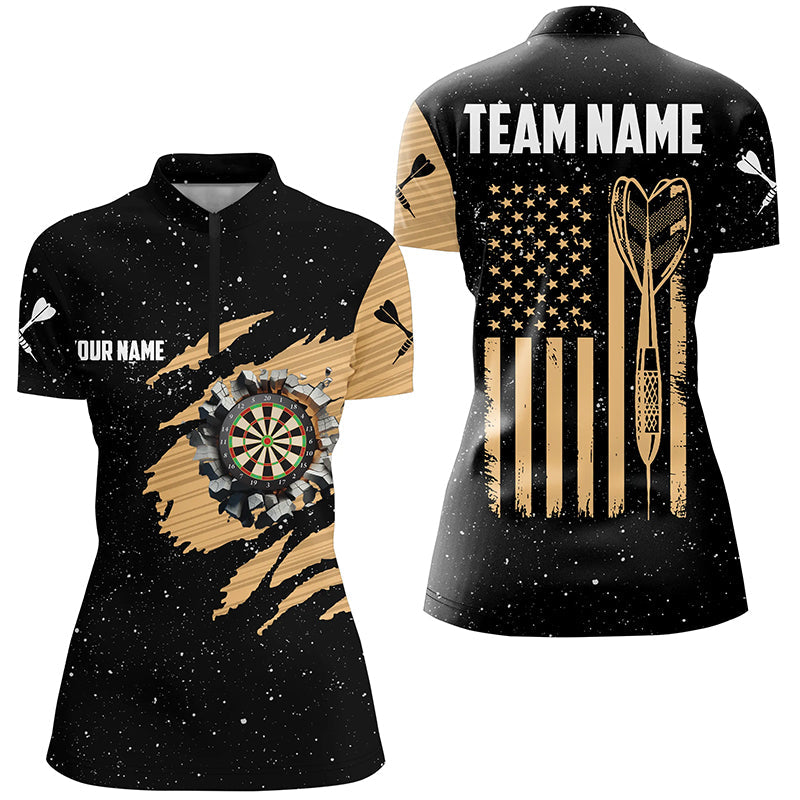 Customized Grunge American Flag Dart Men Quarter-Zip, Patriotic Dart Team