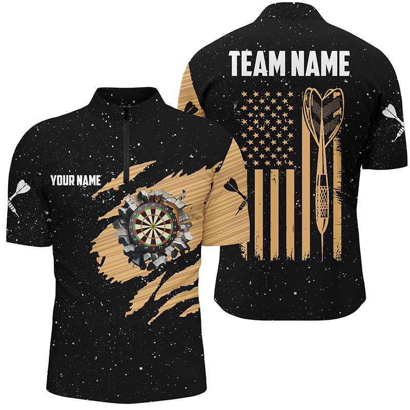 Customized Grunge American Flag Dart Men Quarter-Zip, Patriotic Dart Team