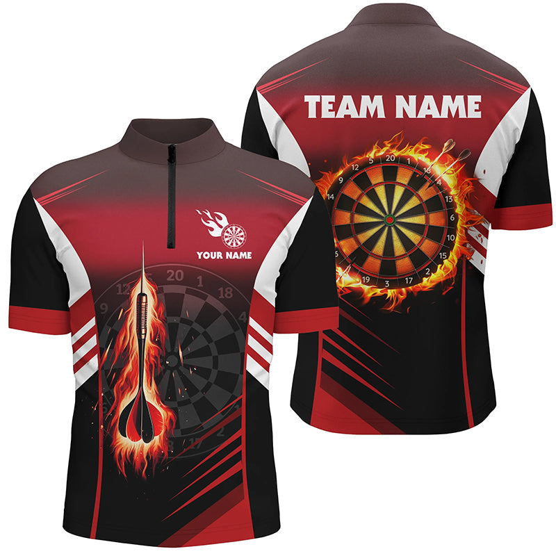 Personalized Darts Fire Arrow Men Dart Quarter-Zip Custom Flame Dart | Red