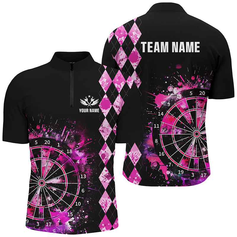 Custom Pink Grunge Darts Board Argyle Pattern Darts, Best Darts Team Attire