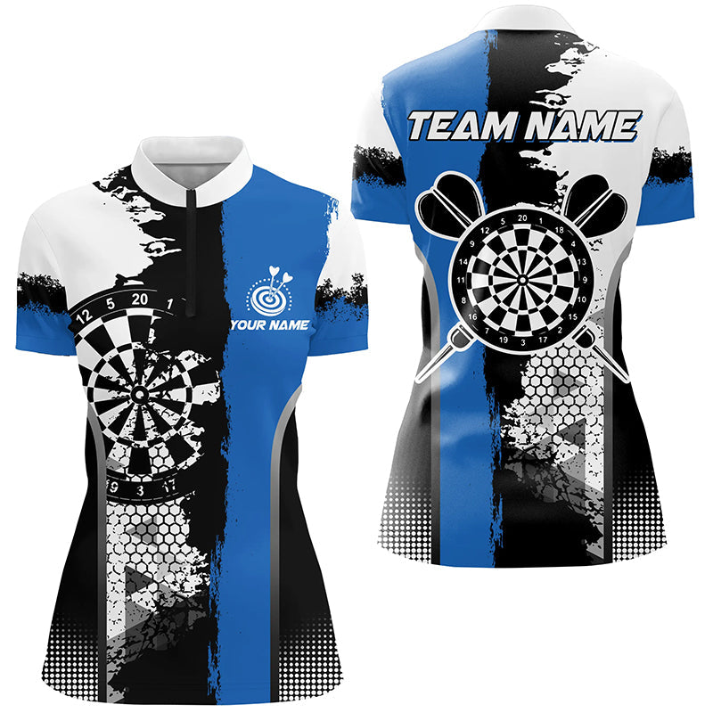 Personalized Black Blue Grunge Style Dart Men Quarter-Zip Custom Darts Team