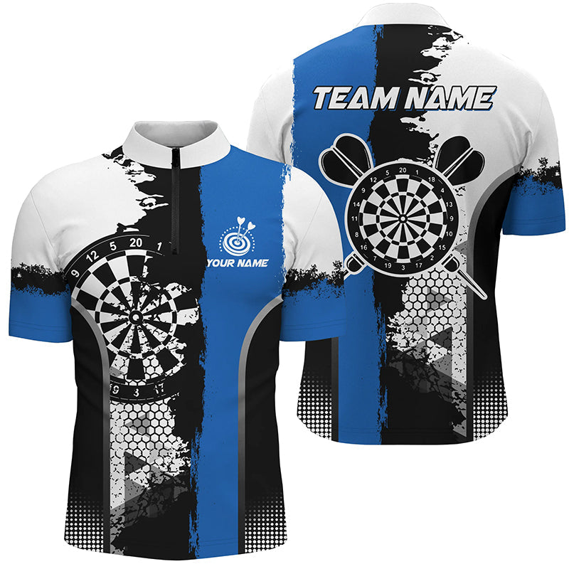 Personalized Black Blue Grunge Style Dart Men Quarter-Zip Custom Darts Team