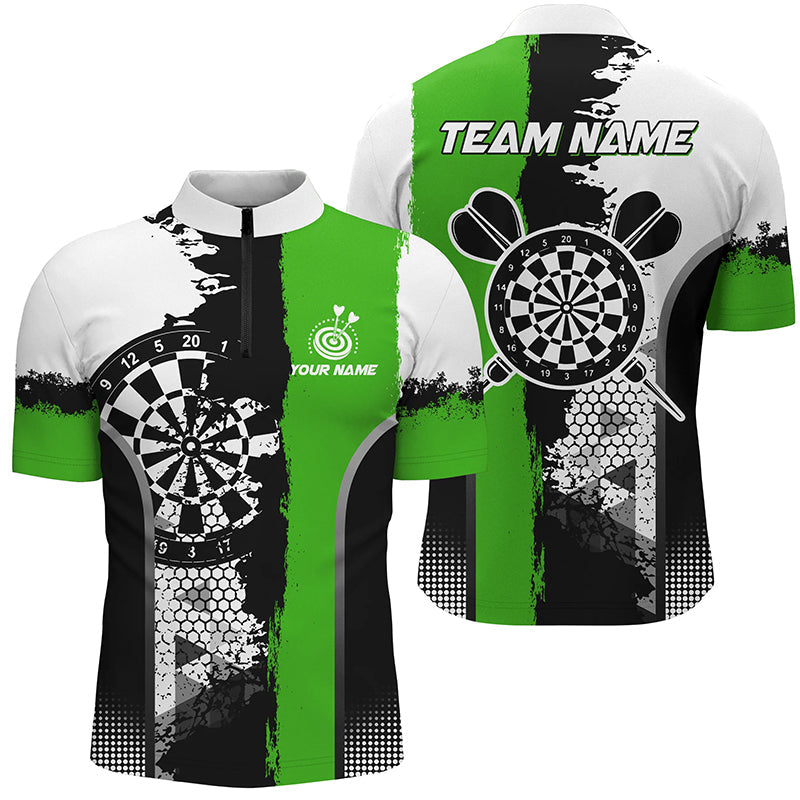 Personalized Black Green Grunge Style Dart Men Quarter-Zip Custom Darts Team