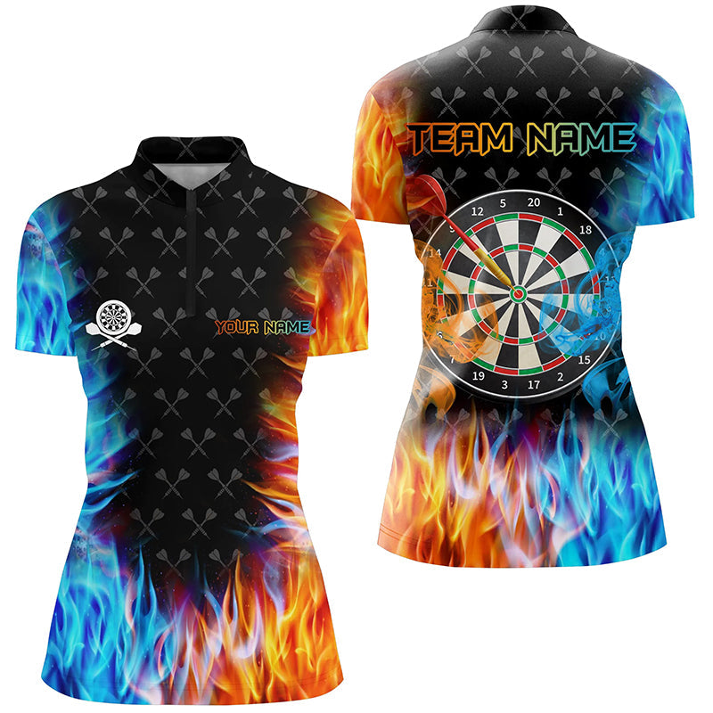 Personalized Dart Board Fire and Water 3D Printed Women Quarter-Zip Custom Darts