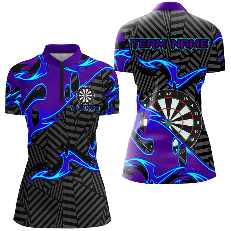 Black Purple Darts Board Personalized Men Dart Quarter-Zip Custom Darts Team