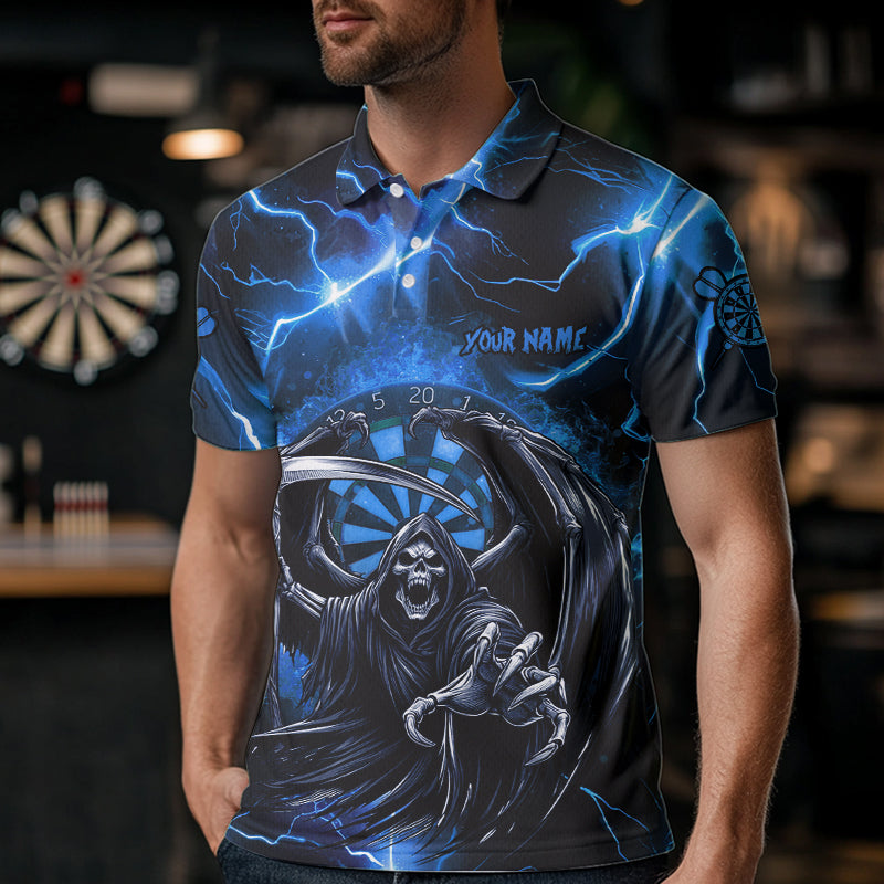 Personalized Blue Death Skeleton Custom Thunder Lightning Men Dart, 3D Darts Team