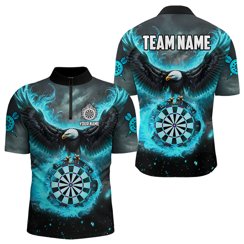Personalized Blue Cyan Fire Flame Dartboard Eagle 3D Men Dart, Darts League Team