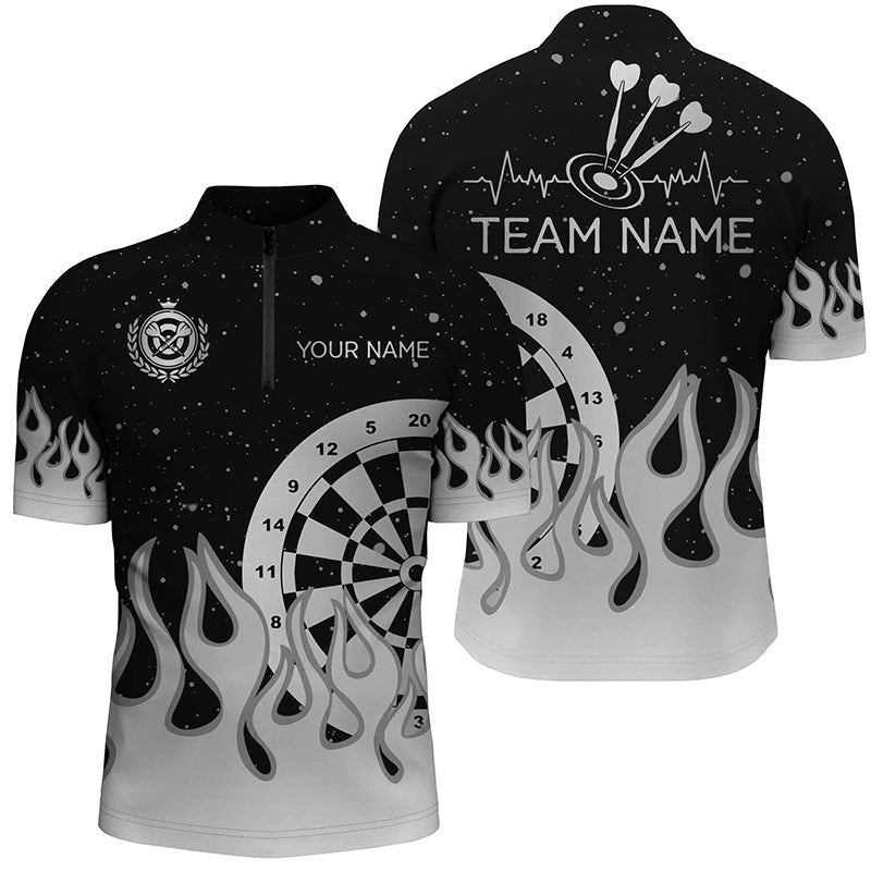 Grey Black Dartboard Fire Flame Men Darts and Quarter-Zip Custom Team Darts Gifts