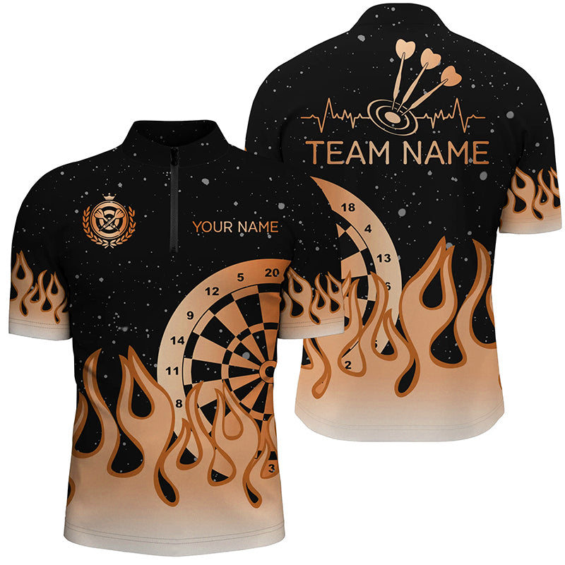 Orange Dartboard Fire Flame Men Darts and Quarter-Zip Custom Team Darts Gifts
