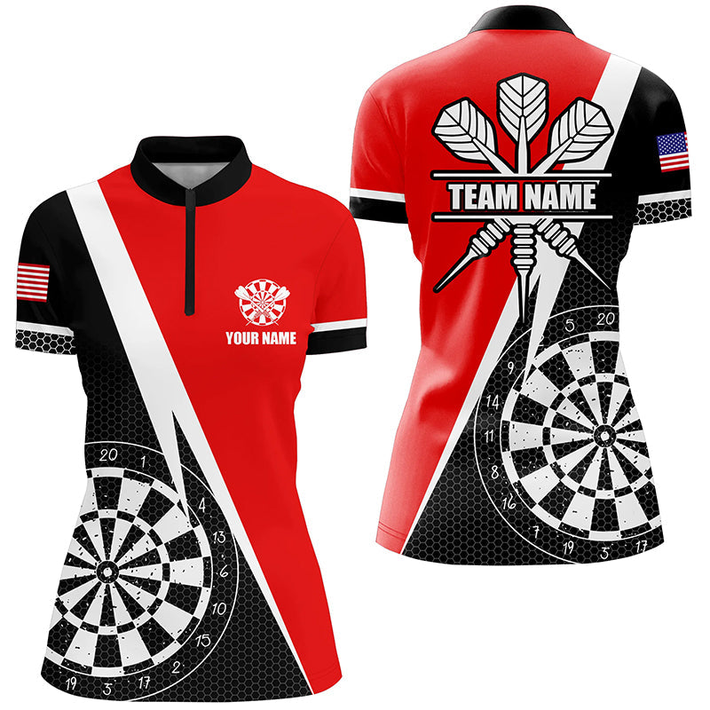 Retro Darts Board Men Darts Quarter-Zip Custom Name Darts Team Uniform |Red