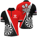 Retro Darts Board Men Darts Quarter-Zip Custom Name Darts Team Uniform |Red
