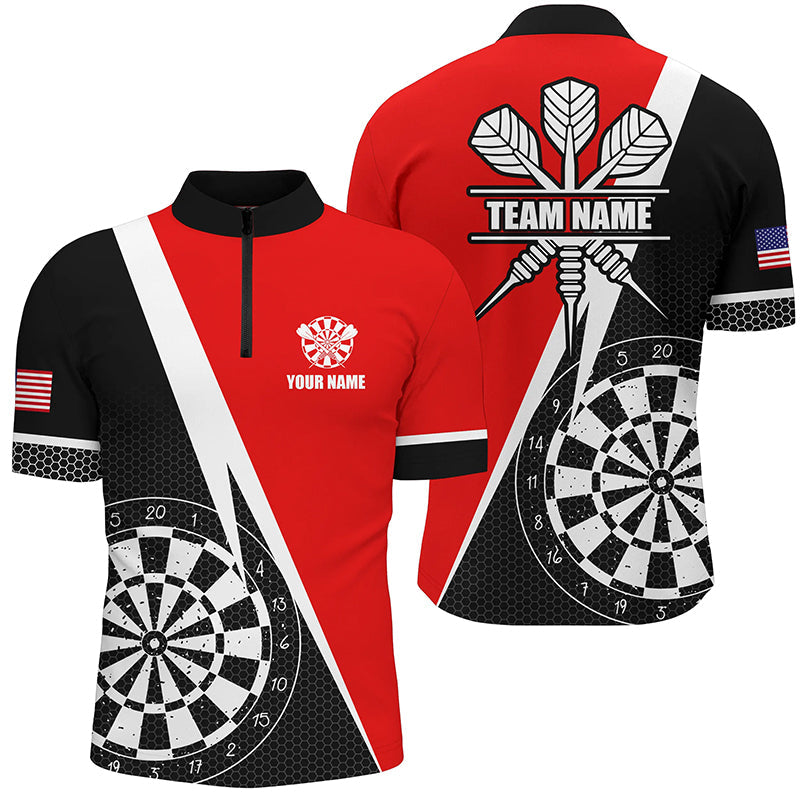 Retro Darts Board Men Darts Quarter-Zip Custom Name Darts Team Uniform |Red