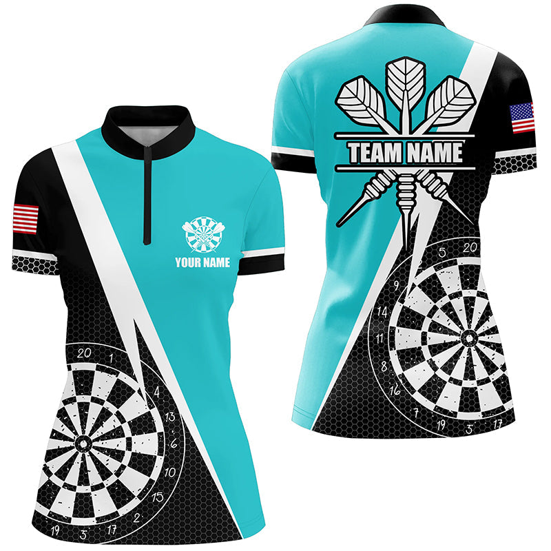 Retro Darts Board Men Darts Quarter-Zip Custom Darts Team Uniform |Turquoise