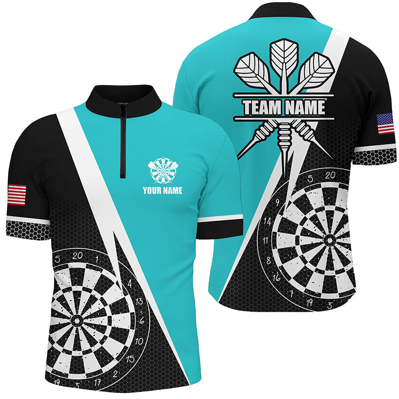Retro Darts Board Men Darts Quarter-Zip Custom Darts Team Uniform |Turquoise