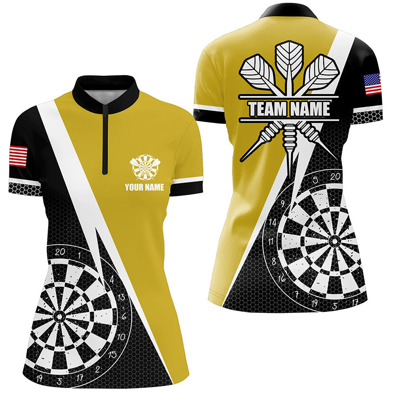 Retro Darts Board Men Darts Quarter-Zip Custom Darts Team Uniform |Yellow