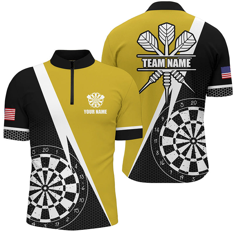 Retro Darts Board Men Darts Quarter-Zip Custom Darts Team Uniform |Yellow