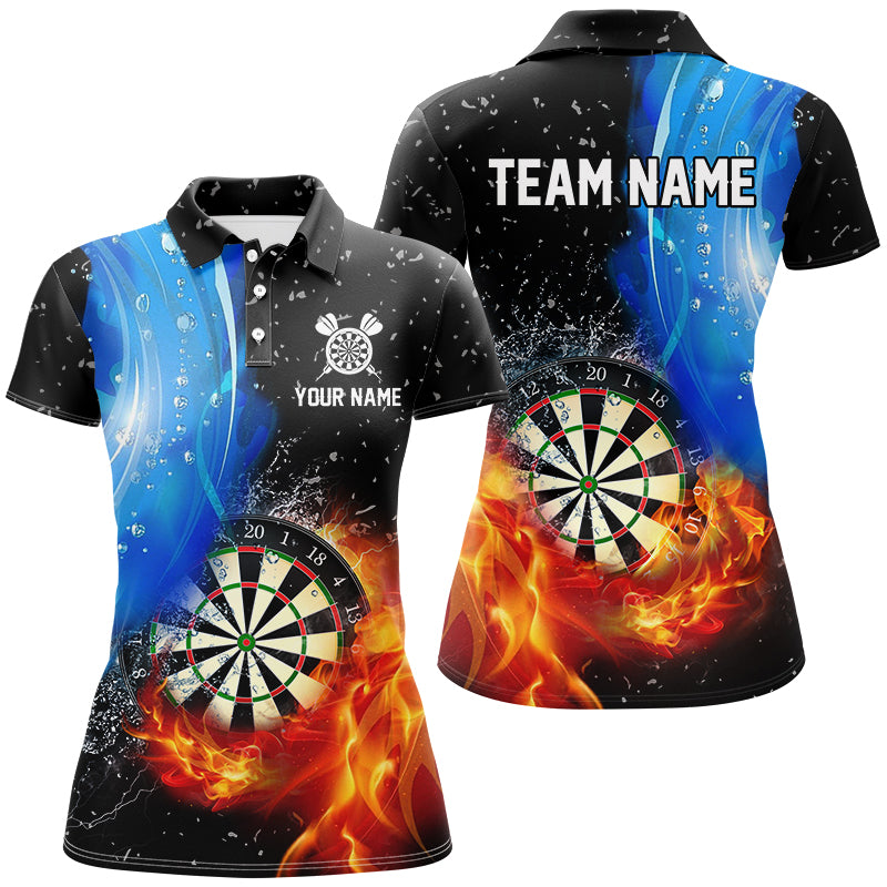 3D Dartboard In Fire And Water Custom Dart, Black Grunge Dart Team Uniform