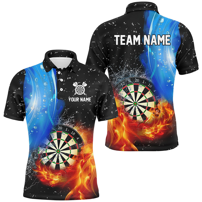 3D Dartboard In Fire And Water Custom Dart, Black Grunge Dart Team Uniform