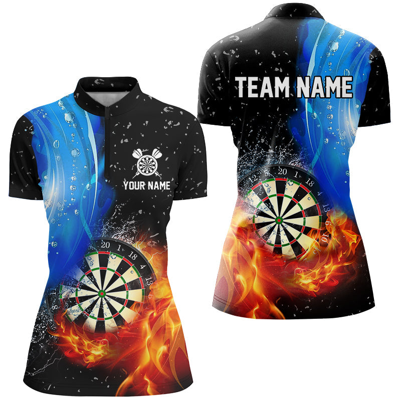 3D Dartboard In Fire And Water Custom Dart, Black Grunge Dart Team Uniform
