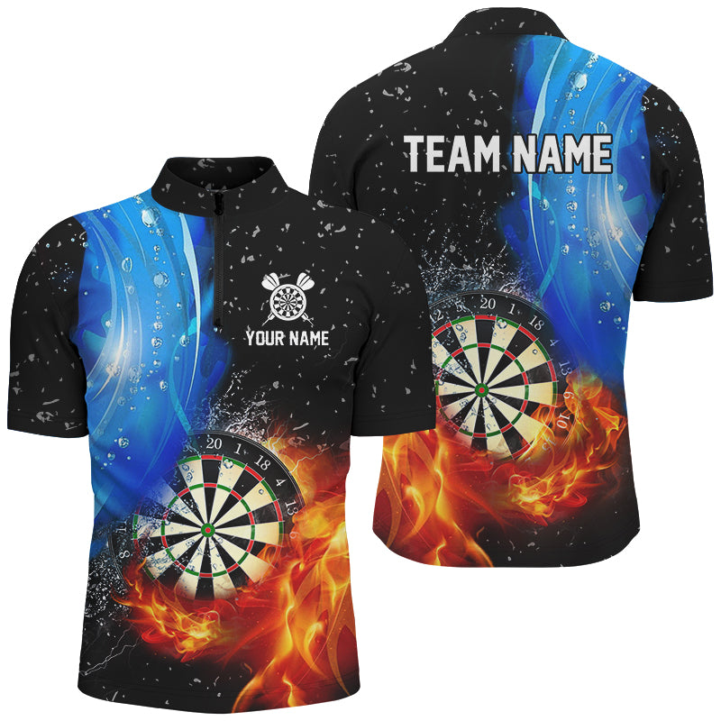 3D Dartboard In Fire And Water Custom Dart, Black Grunge Dart Team Uniform
